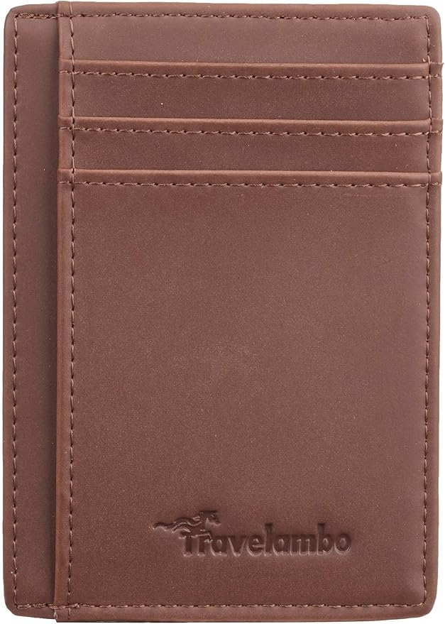 Travelambo Slim Wallet Front Pocket Minimalist Leather RFID Blocking Medium Size