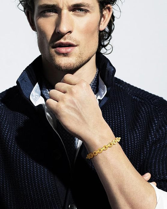 VNOX Link Chain Bracelets for Men - Cool Mens Bracelets Diamond-Cut Paperclip Solid Chain Bracelet Chunky Stainless Steel Jewelry Trendy Gifts