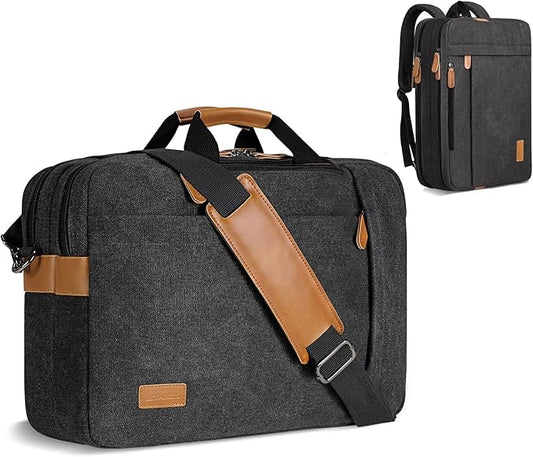 ESTARER 3 In 1 Laptop Bag for Men, 15.6 Inch Computer Bag Laptop Backpack for Work/Travel/Business, Convertible Briefcase Water Resistant Canvas Messenger Bag (Dark Grey)