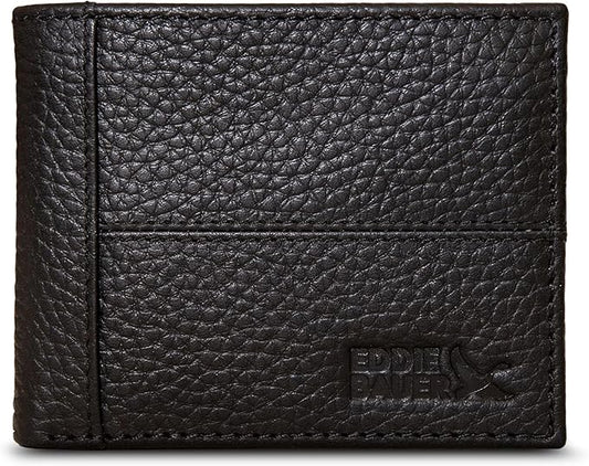 Eddie Bauer Men's Rugged Leather Bifold Wallet | Money Clip | RFID Protection | ID Window | Genuine Leather | EDC