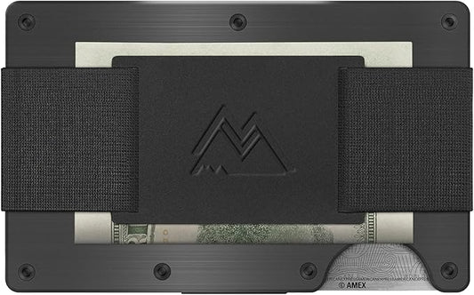 Mountain Voyage Minimalist Cash Strap Wallet - Slim RFID Blocking Wallet for Men & Women - Scratch Resistant, Credit Card Holder, Easily Removable Money & Cards, Aluminium Wallet (Black Titanium)
