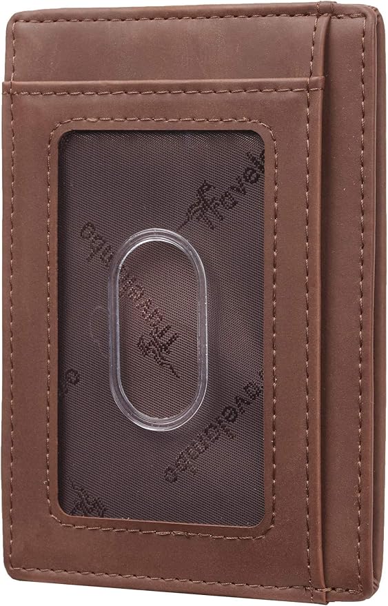 Travelambo Slim Wallet Front Pocket Minimalist Leather RFID Blocking Medium Size