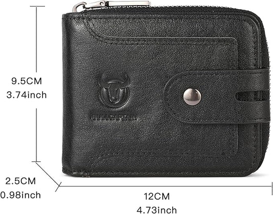 LUKZIJAES Genuine Leather Wallet for Men RFID Blocking Large Capacity Credit Card Vintage Men's wallet Zipper ID Window Coin Pocket (#8-Black)