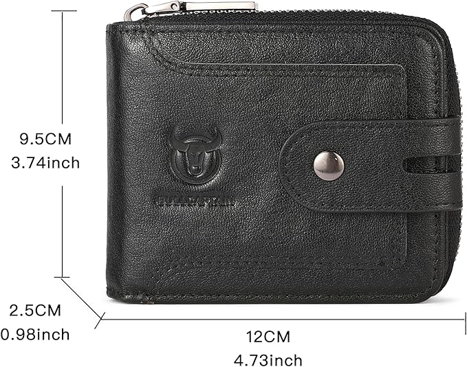 LUKZIJAES Genuine Leather Wallet for Men RFID Blocking Large Capacity Credit Card Vintage Men's wallet Zipper ID Window Coin Pocket (#8-Black)