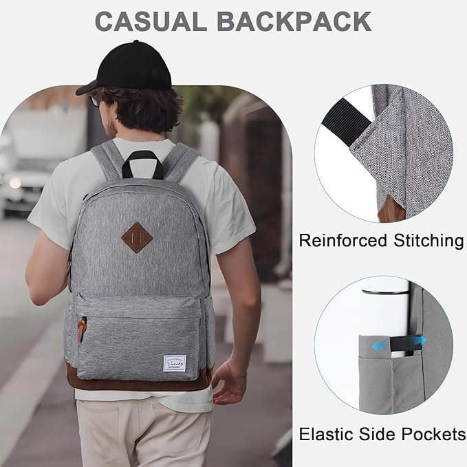 Backpack for Men Women,VASCHY Classic Water-resistant Lightweight Travel School Backpack Casual Daypack