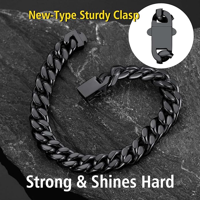 Stainless Steel Bracelets for Men,Cuban Link Mens Bracelet Silver/Black/Gold Plated Classic Chain Wrist Bracelets Jewelry Gifts for Dad Husband 5/7/9/12MM Width,7.5"/8.3"/9" Length with Gift Box