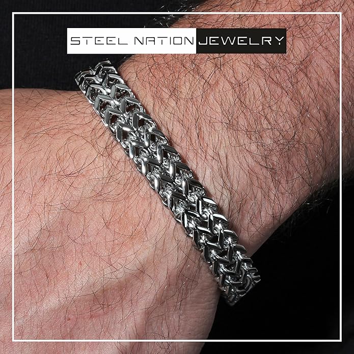 Men's Stainless Steel Double Franco Link Bracelet with Secure Fold Over Clasp - Durable & Stylish
