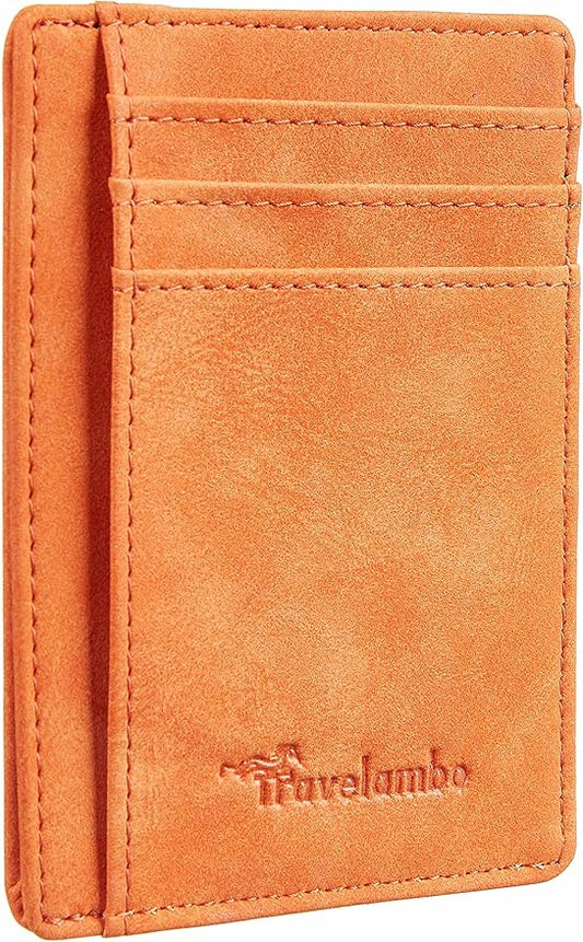 Travelambo Slim Wallet Front Pocket Minimalist Leather RFID Blocking Medium Size