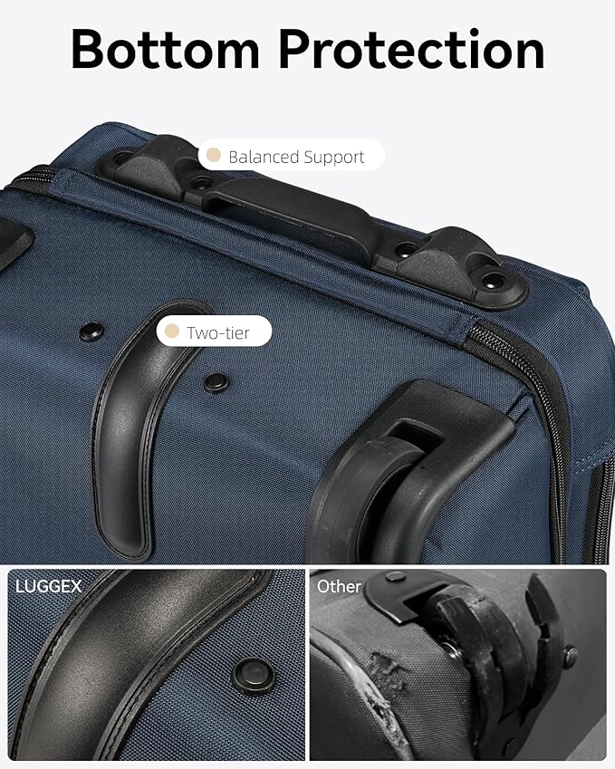 LUGGEX Underseat Carry On Luggage with Wheels, Stylish Lightweight Under Seat Luggage, Soft Sided Personal Item Suitcase for Short Trip (Navy Black, 16 Inch)