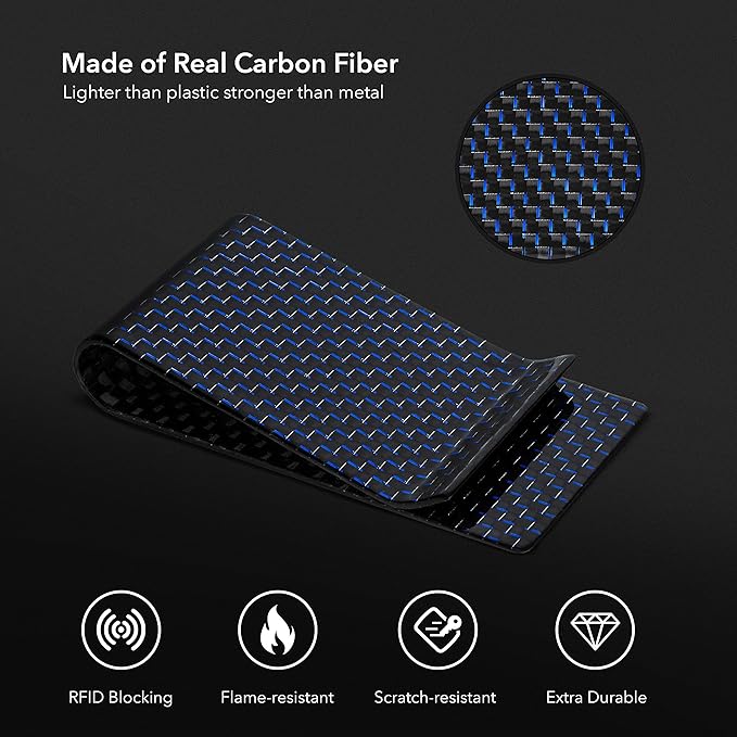 SERMAN BRANDS Carbon Fiber Money Clip for Men – Slim RFID Money Clip Wallet, Minimalist Front Pocket EDC Wallet Cash Holder & Credit Card Holder -100% Real Carbon Fiber Wallet