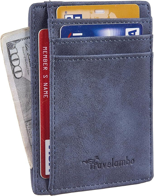 Travelambo Slim Wallet Front Pocket Minimalist Leather RFID Blocking Medium Size