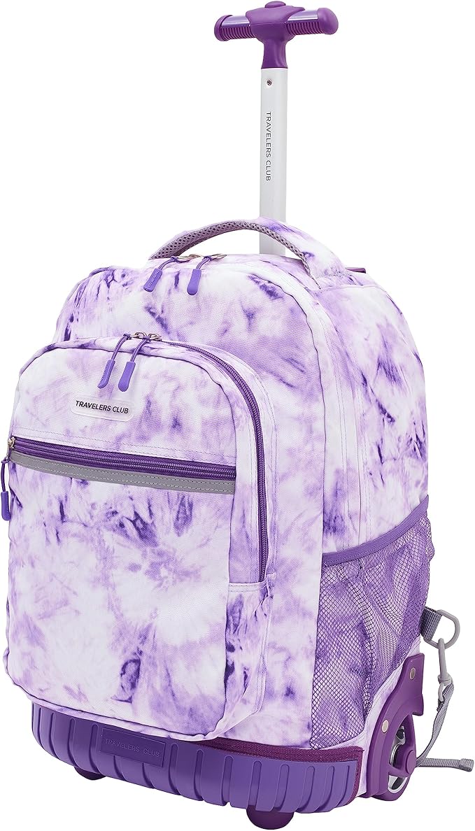 Travelers Club Rolling Backpack, Purple Tie, 18 Inch