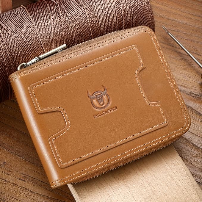 LUKZIJAES Genuine Leather Wallet for Men (#15-Yellow Brown)