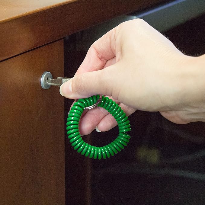 Lucky Line 2” Spiral Wrist Coil with Steel Key Ring, Flexible Wrist Band Key Chain Bracelet, Stretches to 12”, Green, 1 PK (410401)