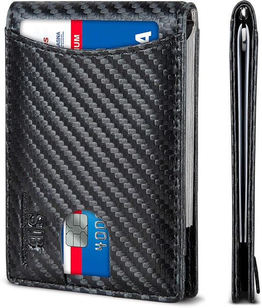 SERMAN BRANDS RFID Blocking Slim Bifold Genuine Leather Minimalist Front Pocket Wallets for Men with Money Clip Thin Mens