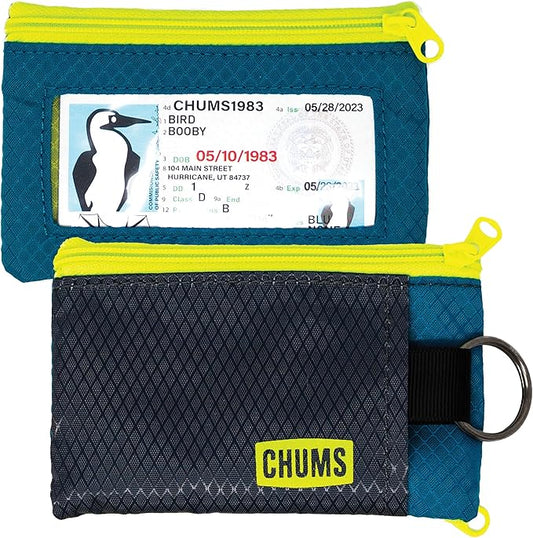 Chums Surfshorts Wallet - Lightweight Slim Wallet with RFID Blocking Card & Clear ID Window - Zippered, Minimalist Wallet w/Key Ring - Solid Colors