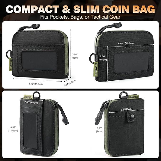 Clonwtci RFID Blocking Coin Purse for Men, 500D Nylon EDC Wallet Pouch with Zipper Pocket, ID Window, Key Clip, Organizer for Cards, Cash & Essentials