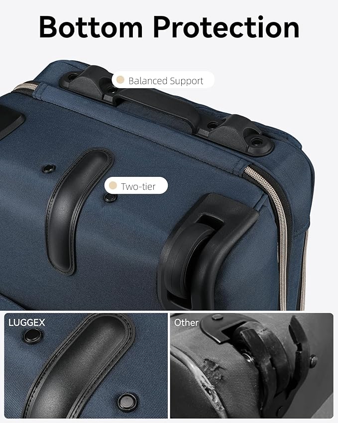 LUGGEX Underseat Carry On Luggage with Wheels, Stylish Lightweight Under Seat Luggage, Soft Sided Personal Item Suitcase for Short Trip (Blue, 16 Inch)