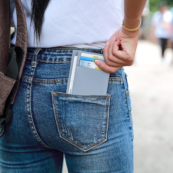 Travelambo Slim Wallet Front Pocket Minimalist Leather RFID Blocking Medium Size