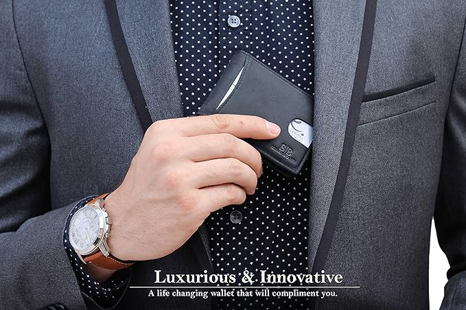 SERMAN BRANDS RFID Blocking Slim Bifold Genuine Leather Minimalist Front Pocket Wallets for Men with Money Clip Thin Mens