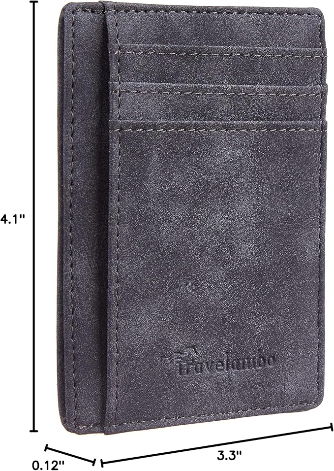 Travelambo Slim Wallet Front Pocket Minimalist Leather RFID Blocking Medium Size