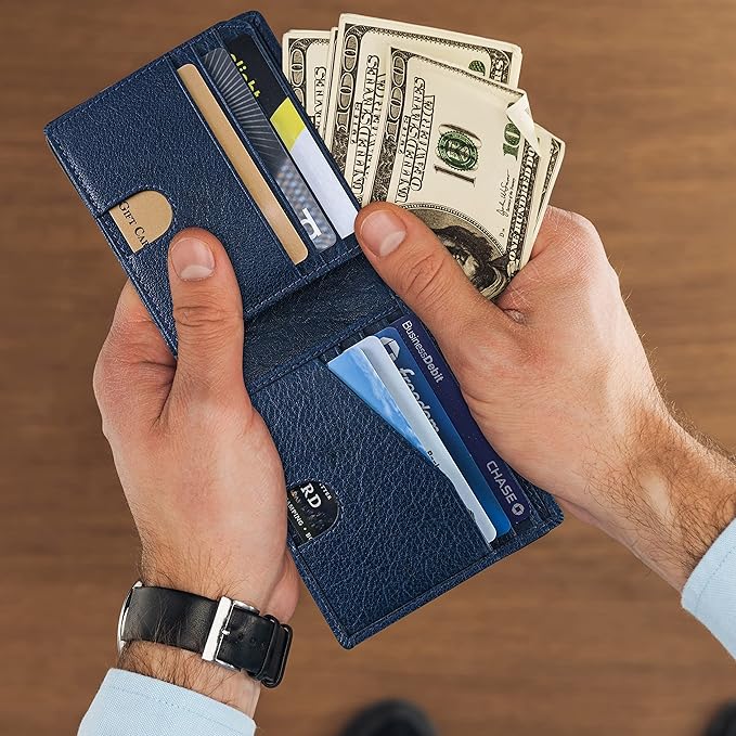 BULL GUARD Mens RFID Blocking Bifold Wallet Soft Genuine Leather Brown Western | Secure and Durable Extra Capacity Billfold in Buffalo Blue Leather