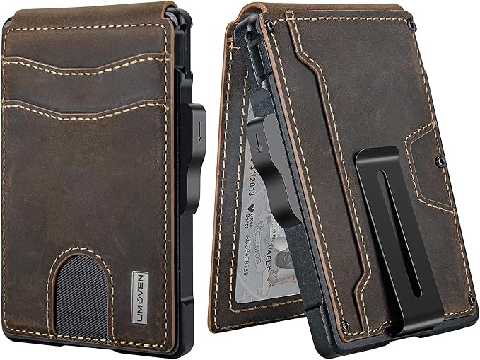 umoven Wallet for Men - with Money Clip Slim Leather Slots Credit Card Holder RFID Blocking Bifold Minimalist Wallet (Crazy Horse-Coffee Brown)