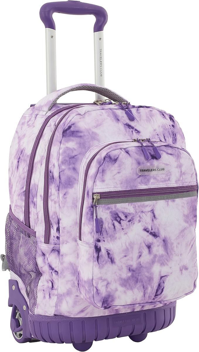Travelers Club Rolling Backpack, Purple tie, 20 Inch with Laptop Compartment