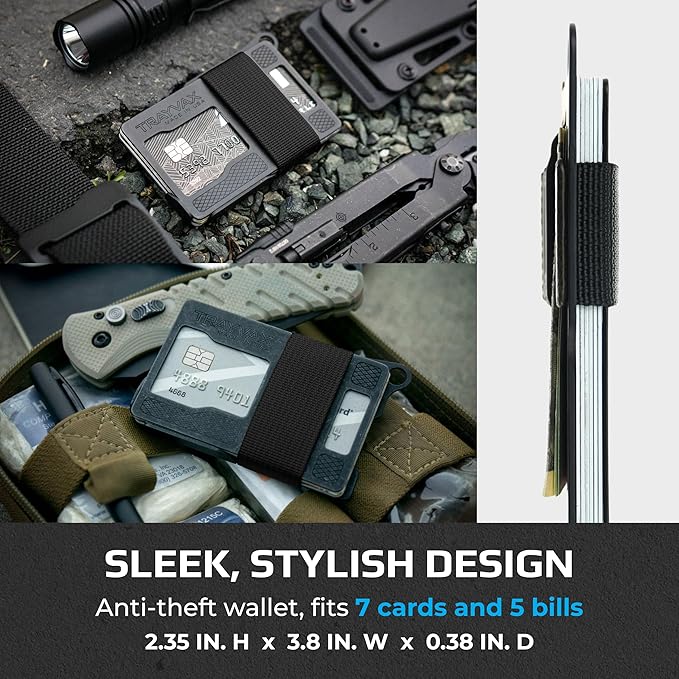 Trayvax Armored Summit Wallet, RFID Front Pocket Metal Credit Card Holder with Money Clip, Slim Minimalist Wallet for Men and Women