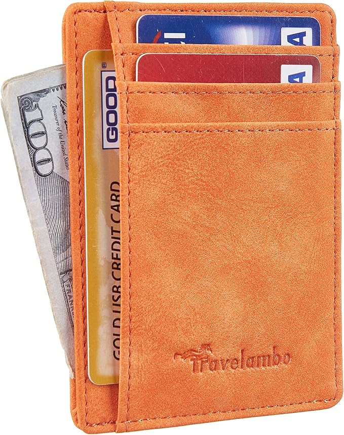 Travelambo Slim Wallet Front Pocket Minimalist Leather RFID Blocking Medium Size