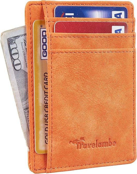 Travelambo Slim Wallet Front Pocket Minimalist Leather RFID Blocking Medium Size