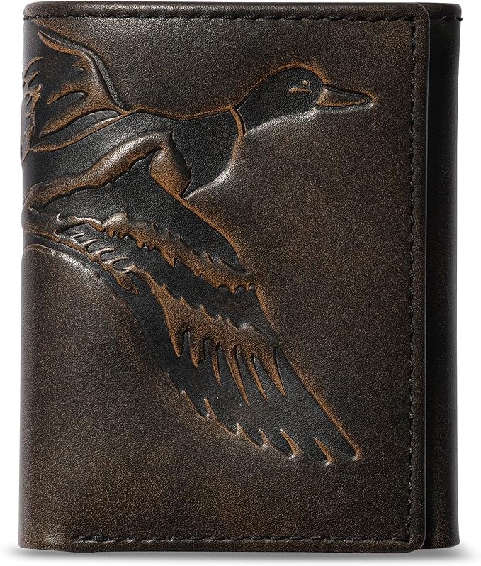 House of Jack Co. Duck Trifold Wallet for Men and Outdoorsmen with Camou Lining, Full Grain Cowhide Leather Wallet, Black