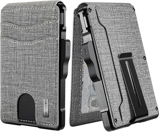 umoven Wallet for Men - with Money Clip Slim Leather Slots Credit Card Holder RFID Blocking Bifold Minimalist Wallet (Gray Fabric)