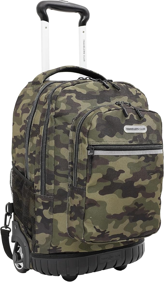 Travelers Club Rolling Backpack, Camo, 20 Inch with Laptop Compartment