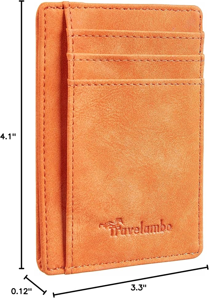 Travelambo Slim Wallet Front Pocket Minimalist Leather RFID Blocking Medium Size