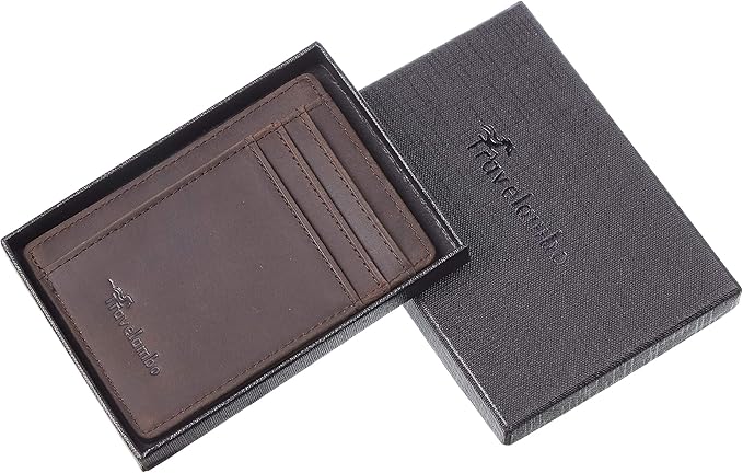Travelambo Slim Wallet Front Pocket Minimalist Leather RFID Blocking Medium Size