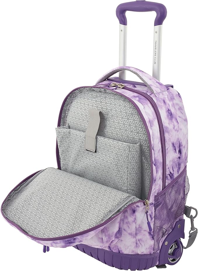 Travelers Club Rolling Backpack, Purple tie, 20 Inch with Laptop Compartment