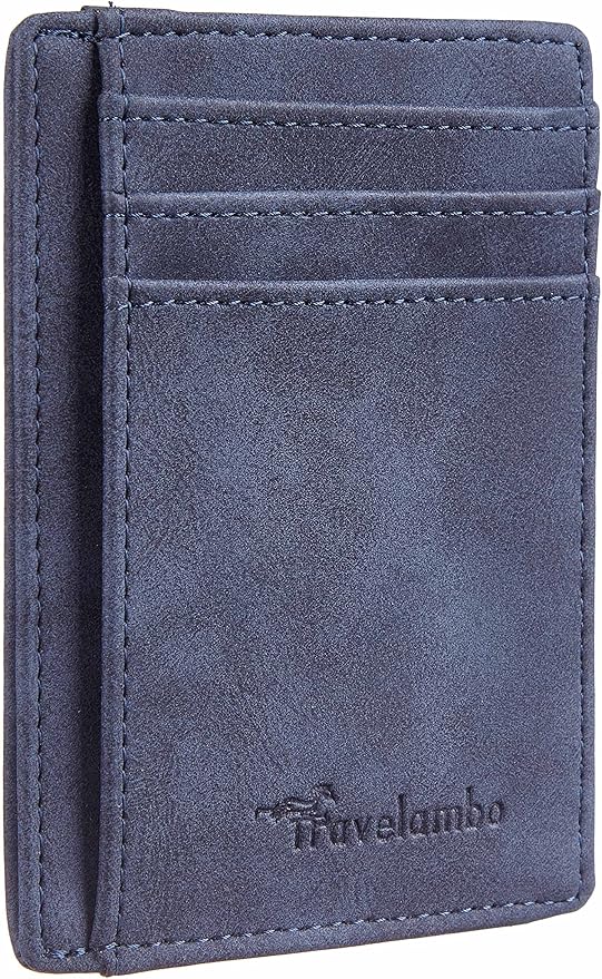 Travelambo Slim Wallet Front Pocket Minimalist Leather RFID Blocking Medium Size
