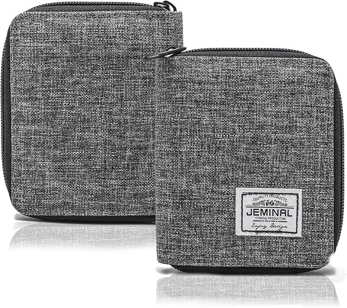 JEMINAL Zip Short Wallet for Men Women Travel Bifold Vertical Fabric Canvas Wallet with Card Case Women' Large Capacity Zip Wallet with Coin Purse Gifts for Men Him (Vertical-Grey)