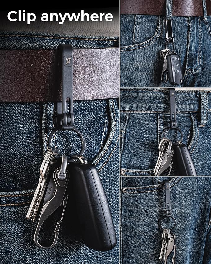 FEGVE Titanium Key Belt Clip Keychain Clip for Men, Belt Loop Key Ring Chain Holder Key Hook for Pants Purse
