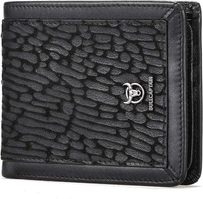 LUKZIJAES Mens Wallets Bifold Black Genuine Leather Wallet for Men RFID Blocking Slim Front Pocket Wallets with 2 ID Window (#13-Black)