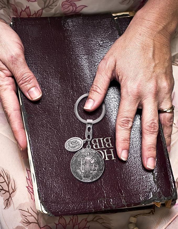 Pardon Cross St Christopher St Michael Caravaca Keychain, St Benedict and Milagrosa Medal