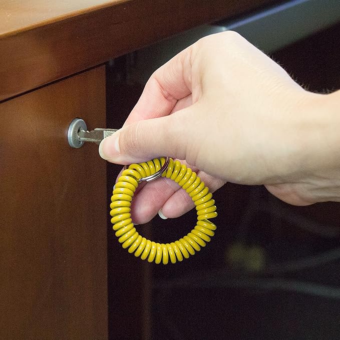 Lucky Line 2” Spiral Wrist Coil with Steel Key Ring, Flexible Wrist Band Key Chain Bracelet, Stretches to 12”, Yellow, 1 PK (410801)