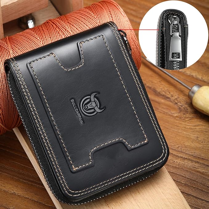 LUKZIJAES Genuine Leather Wallet for Men (#15-Black)