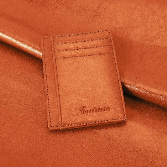 Travelambo Slim Wallet Front Pocket Minimalist Leather RFID Blocking Medium Size