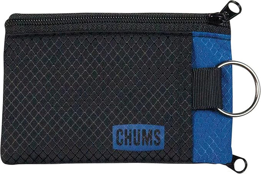 Chums Surfshorts Wallet - Lightweight Slim Wallet with RFID Blocking Card & Clear ID Window - Zippered, Minimalist Wallet w/Key Ring - Solid Colors