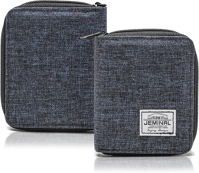 JEMINAL Zip Short Wallet for Men Women Travel Vertical Bifold Fabric Canvas Wallet with Card Case Women' Large Capacity Zip Wallet with Coin Purse Gifts for Men Him (Vertical-Blue)