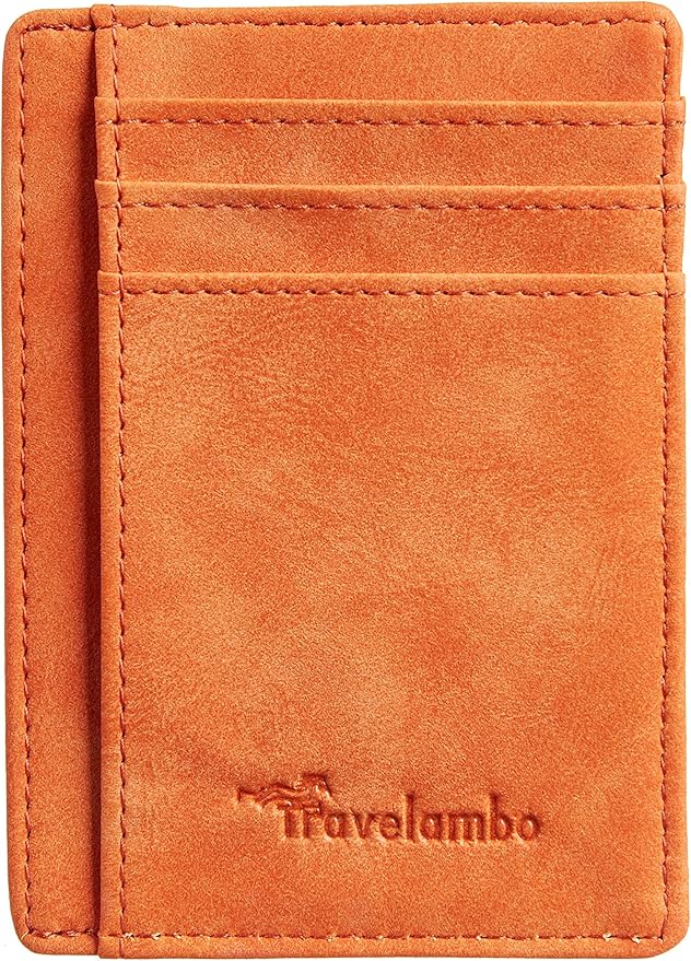 Travelambo Slim Wallet Front Pocket Minimalist Leather RFID Blocking Medium Size