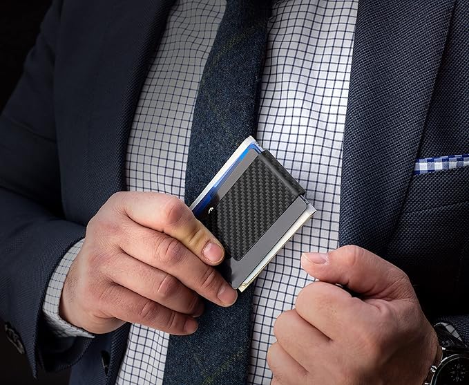 SERMAN BRANDS Carbon Fiber Money Clip for Men – Slim RFID Money Clip Wallet, Minimalist Front Pocket EDC Wallet Cash Holder & Credit Card Holder -100% Real Carbon Fiber Wallet