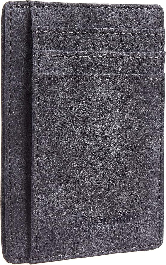 Travelambo Slim Wallet Front Pocket Minimalist Leather RFID Blocking Medium Size